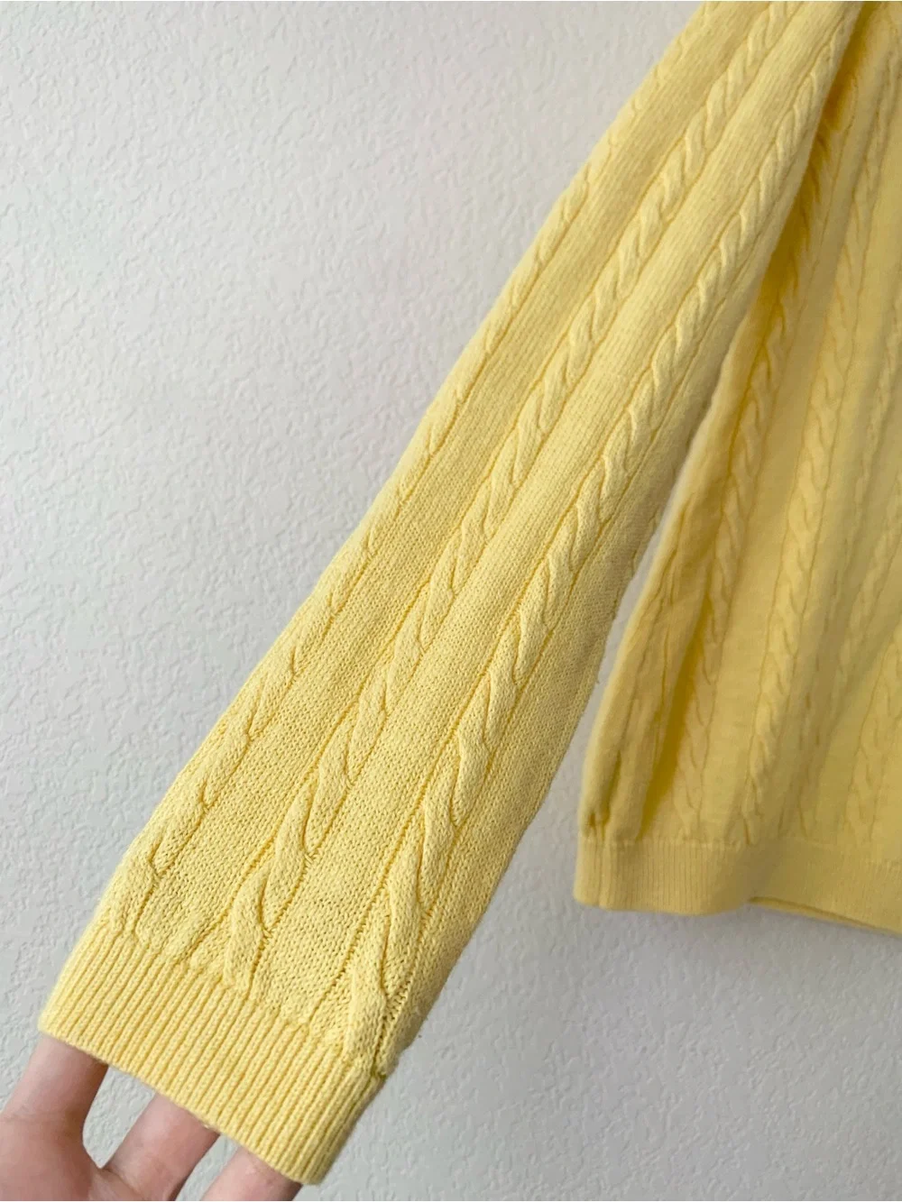 Linen Yellow Cable V-Neck Sweater